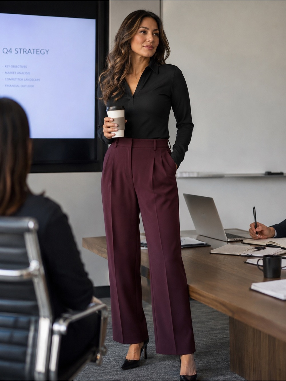 French Connection NWOT $98 Women's Wide-Leg Dress Pants in Burgundy ..